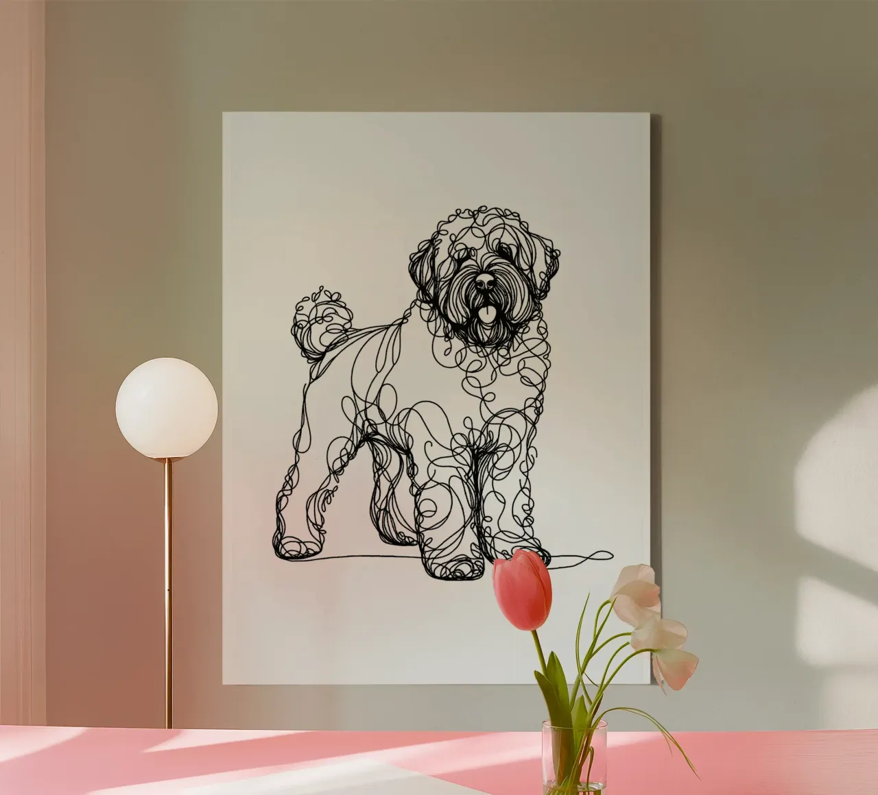 Cane d'acqua portoghese Line Art tela con Cornice a cassetta da WijdevenDesign