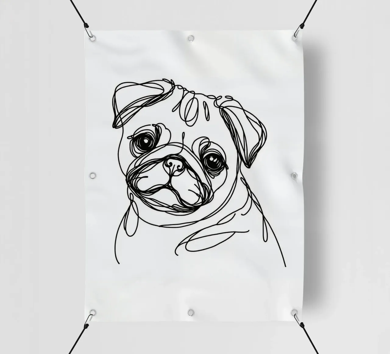 Dessin au trait d'un chien carlin bâche pvc de WijdevenDesign