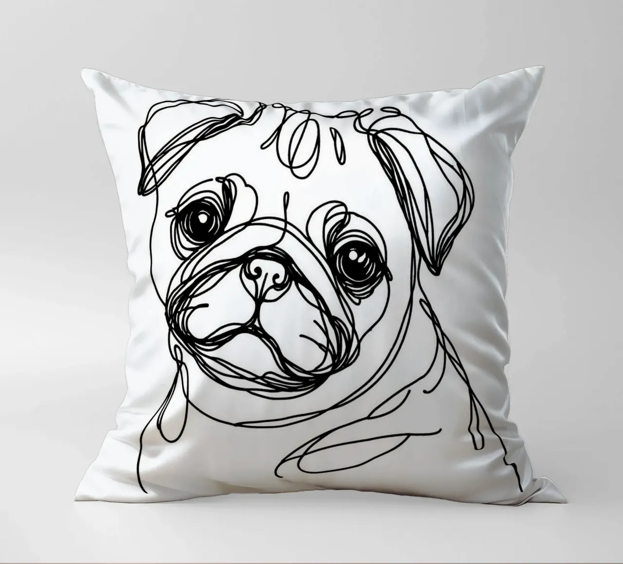 Dessin au trait d'un chien carlin coussin de WijdevenDesign