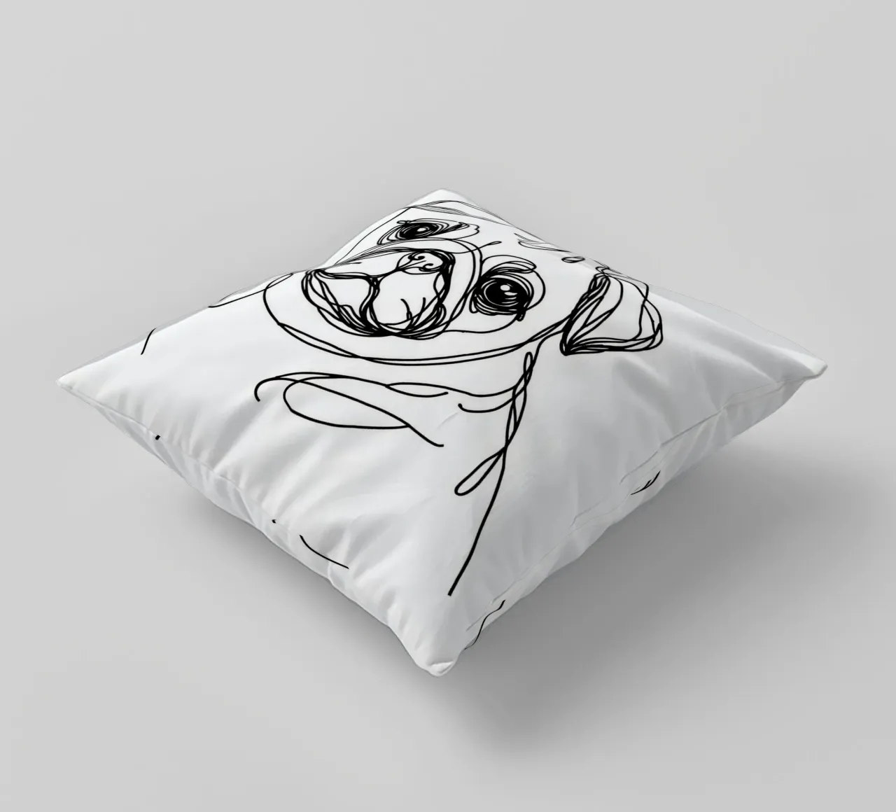 Dessin au trait d'un chien carlin coussin de WijdevenDesign