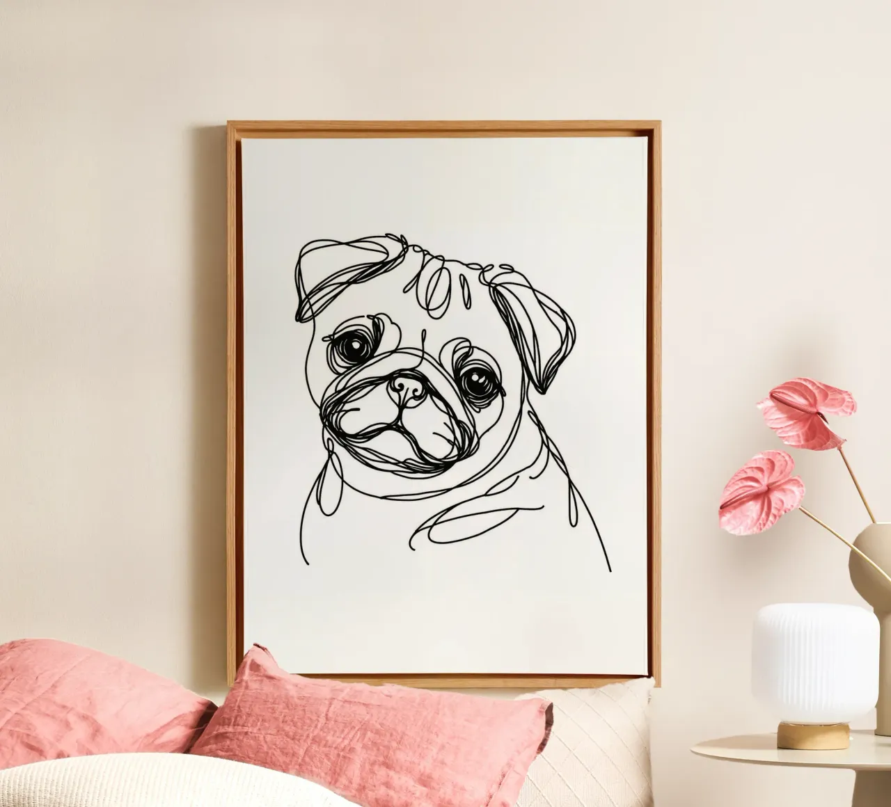Pug Dog Line Art canvas by WijdevenDesign