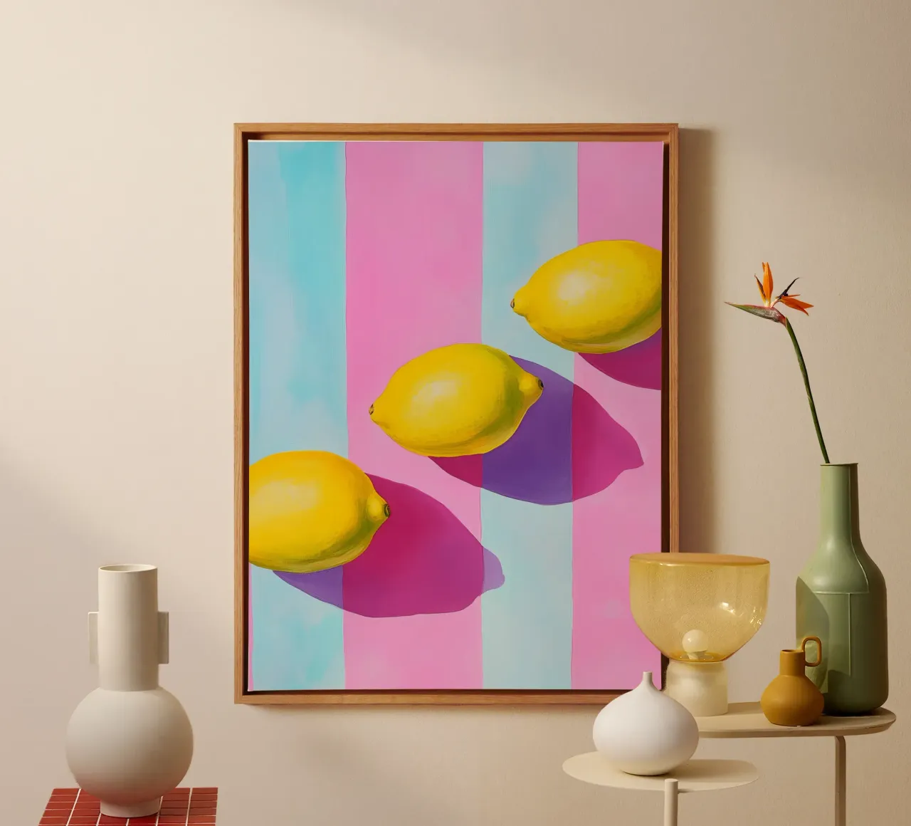Lemon Stripe Schilderen canvas met Baklijst van Carinaprint