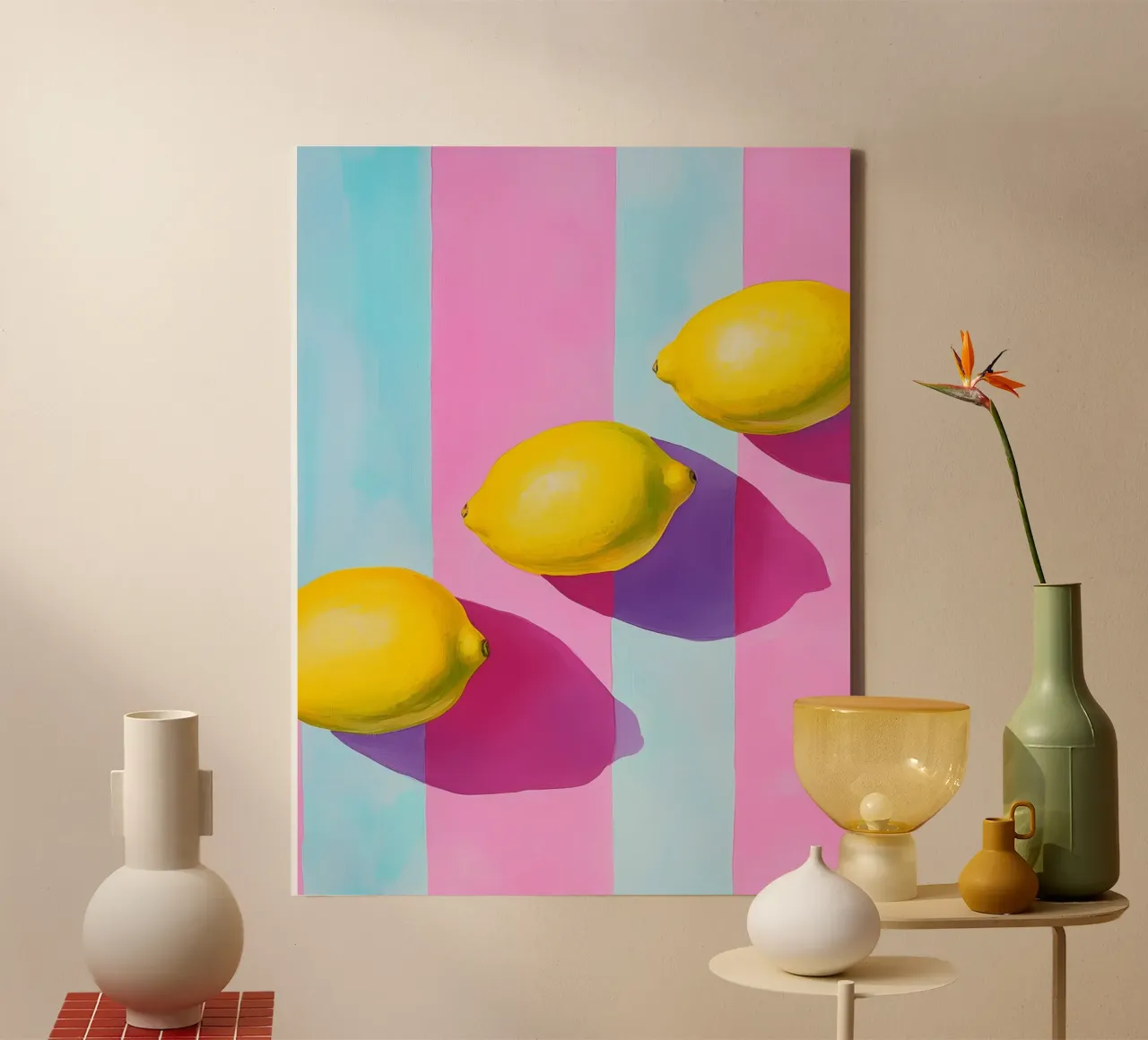 Lemon Stripe Schilderen canvas met Baklijst van Carinaprint