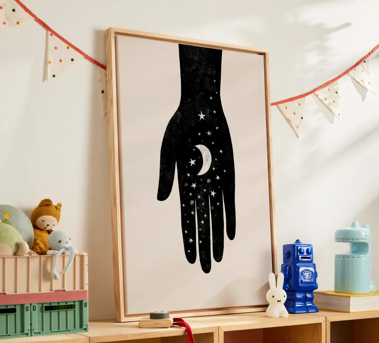 Cats & Dotz - Hamsa Hand Moon canvas met Baklijst van The Artcircle