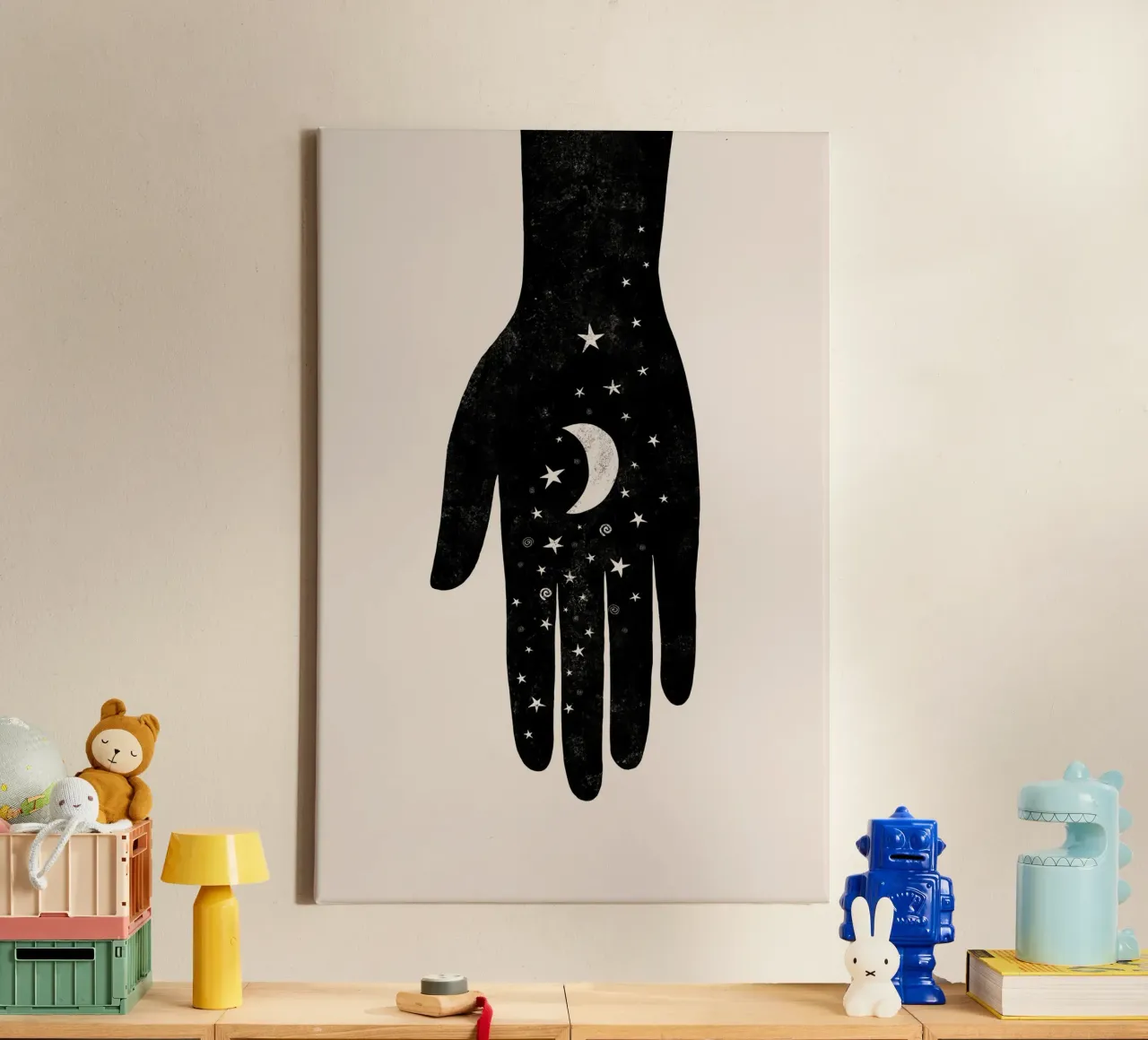Cats & Dotz - Hamsa Hand Moon canvas met Baklijst van The Artcircle