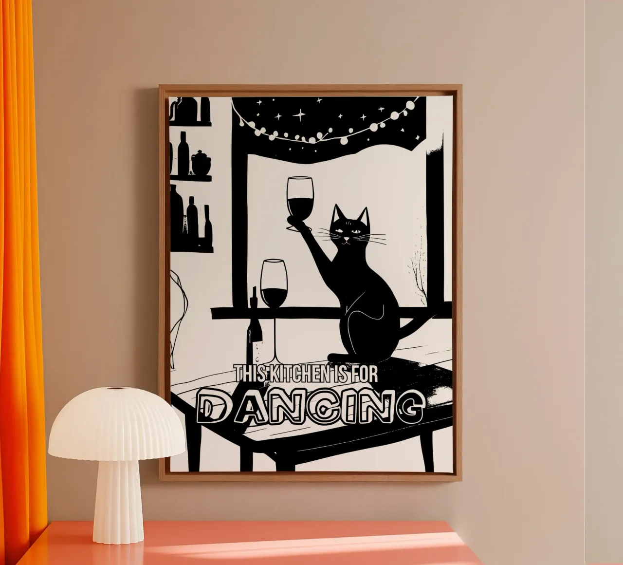cat this kitchen is for dancing tela con Cornice a cassetta da ramosashop