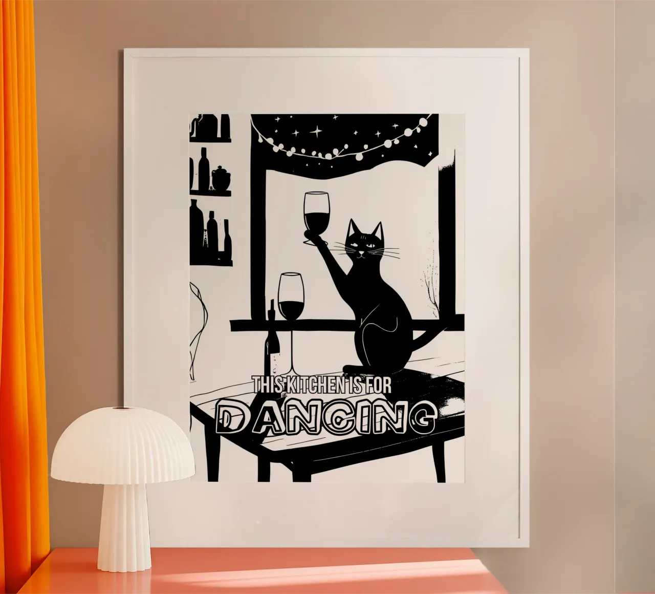 cat this kitchen is for dancing poster con telaio in alluminio da ramosashop