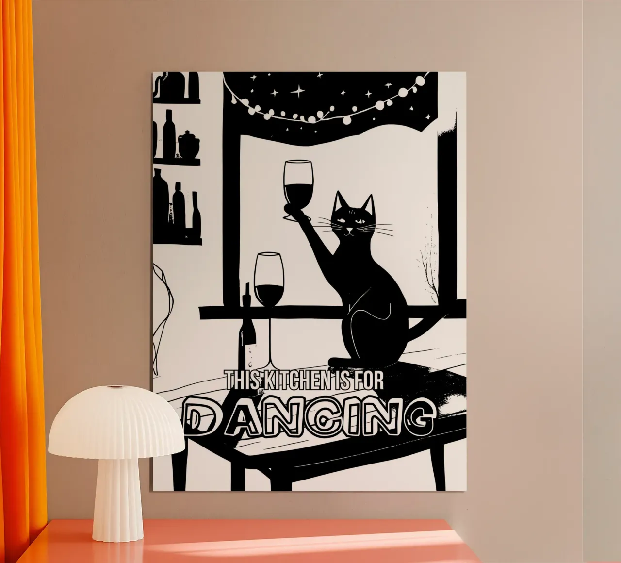 cat this kitchen is for dancing poster con telaio in alluminio da ramosashop