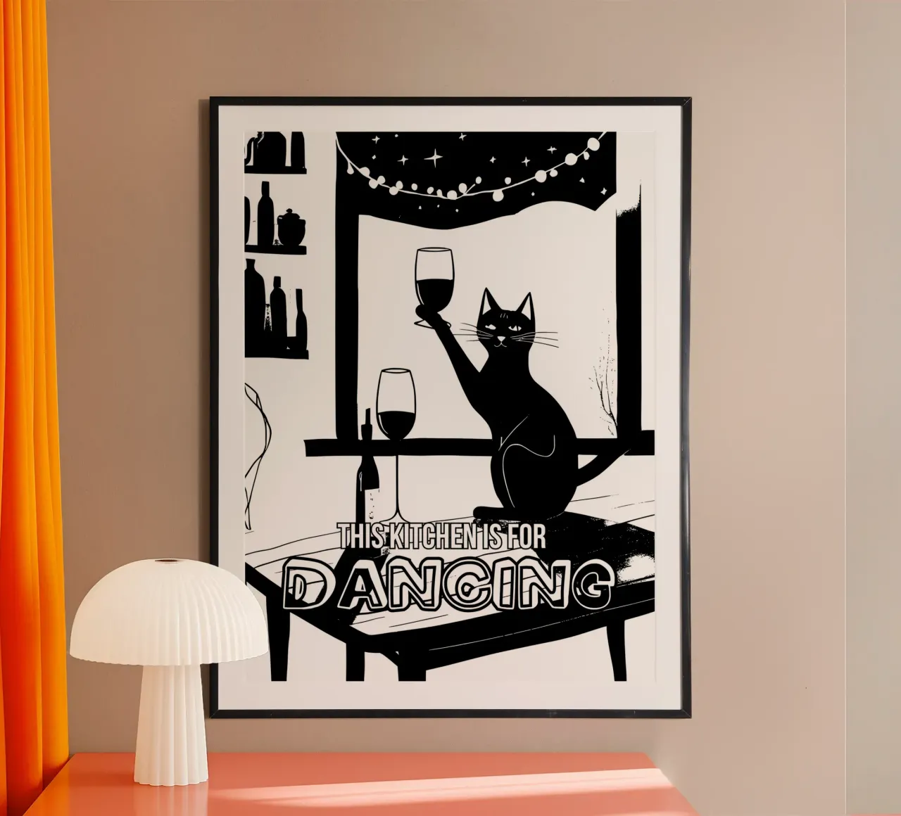 cat this kitchen is for dancing poster con telaio in alluminio da ramosashop