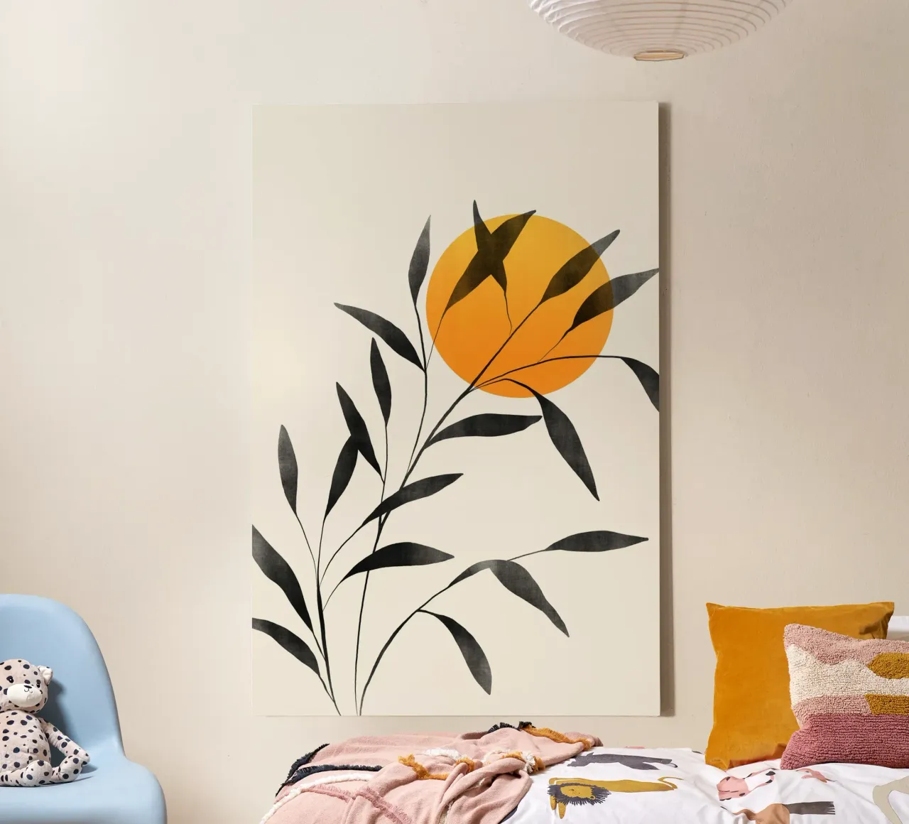 Cats & Dotz - Blad en zonsondergang canvas met Baklijst van The Artcircle