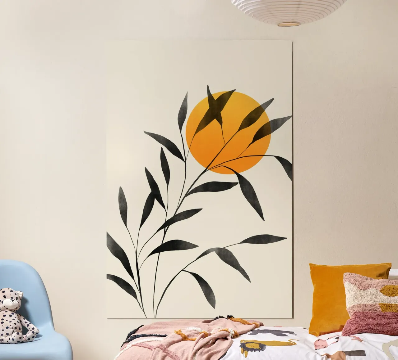 Cats & Dotz - Blad en zonsondergang poster met houten frame van The Artcircle
