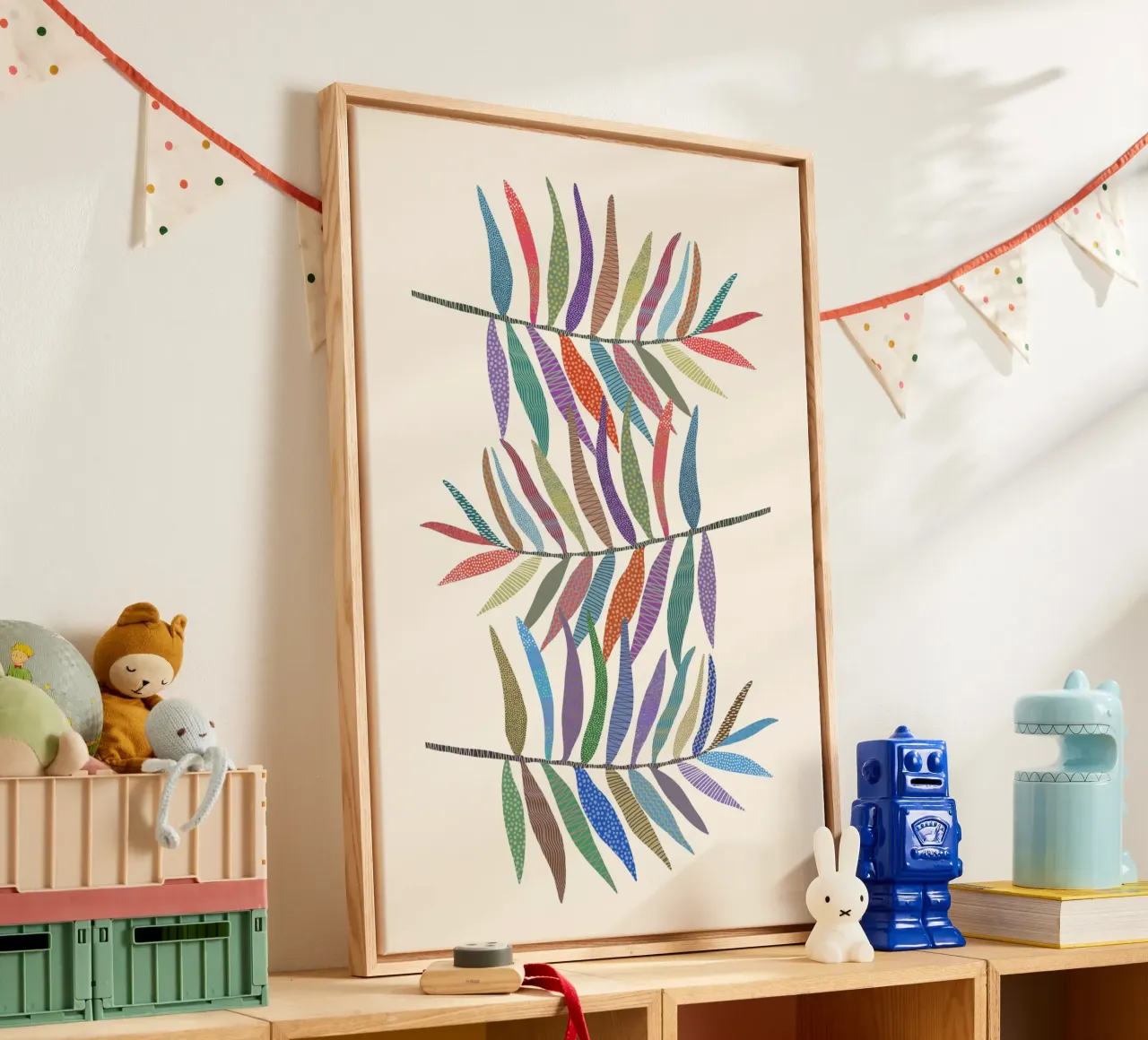 Cats & Dotz - Bladeren canvas met Baklijst van The Artcircle