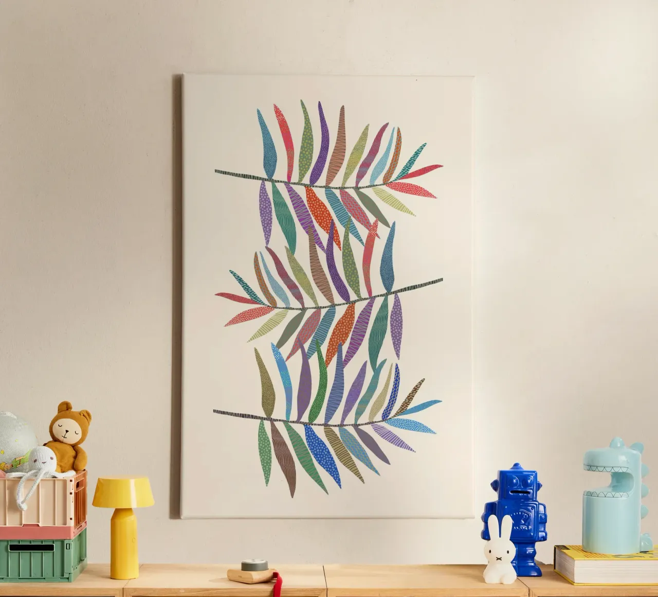 Cats & Dotz - Bladeren canvas met Baklijst van The Artcircle