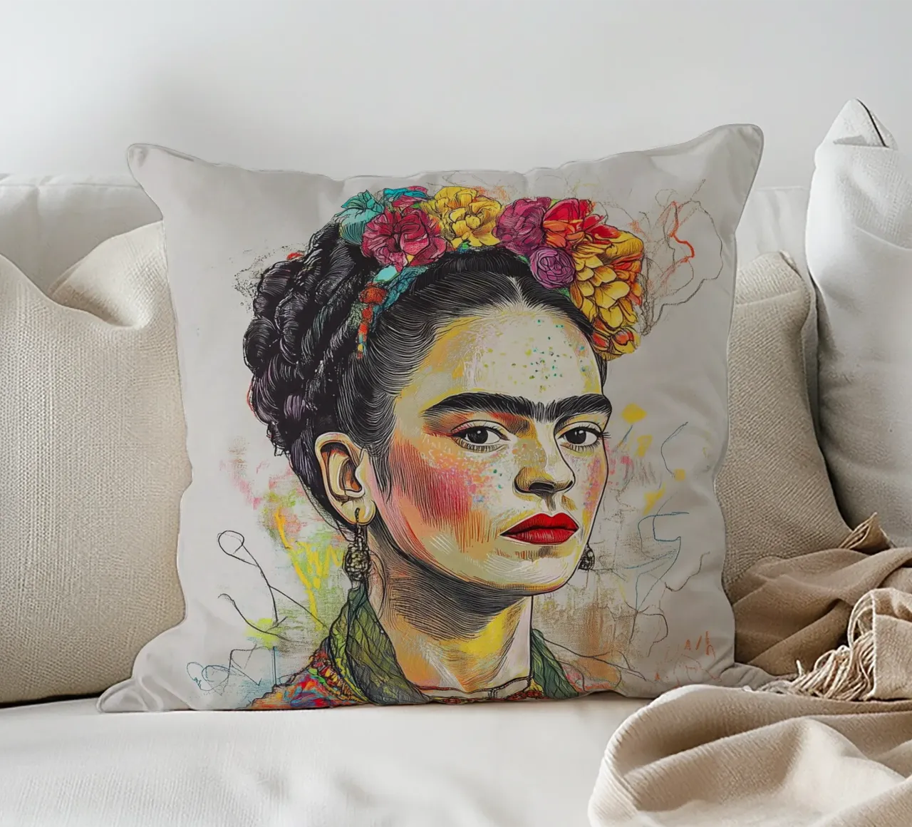 Emotionale Frida Skizze cuscino da Carinaprint