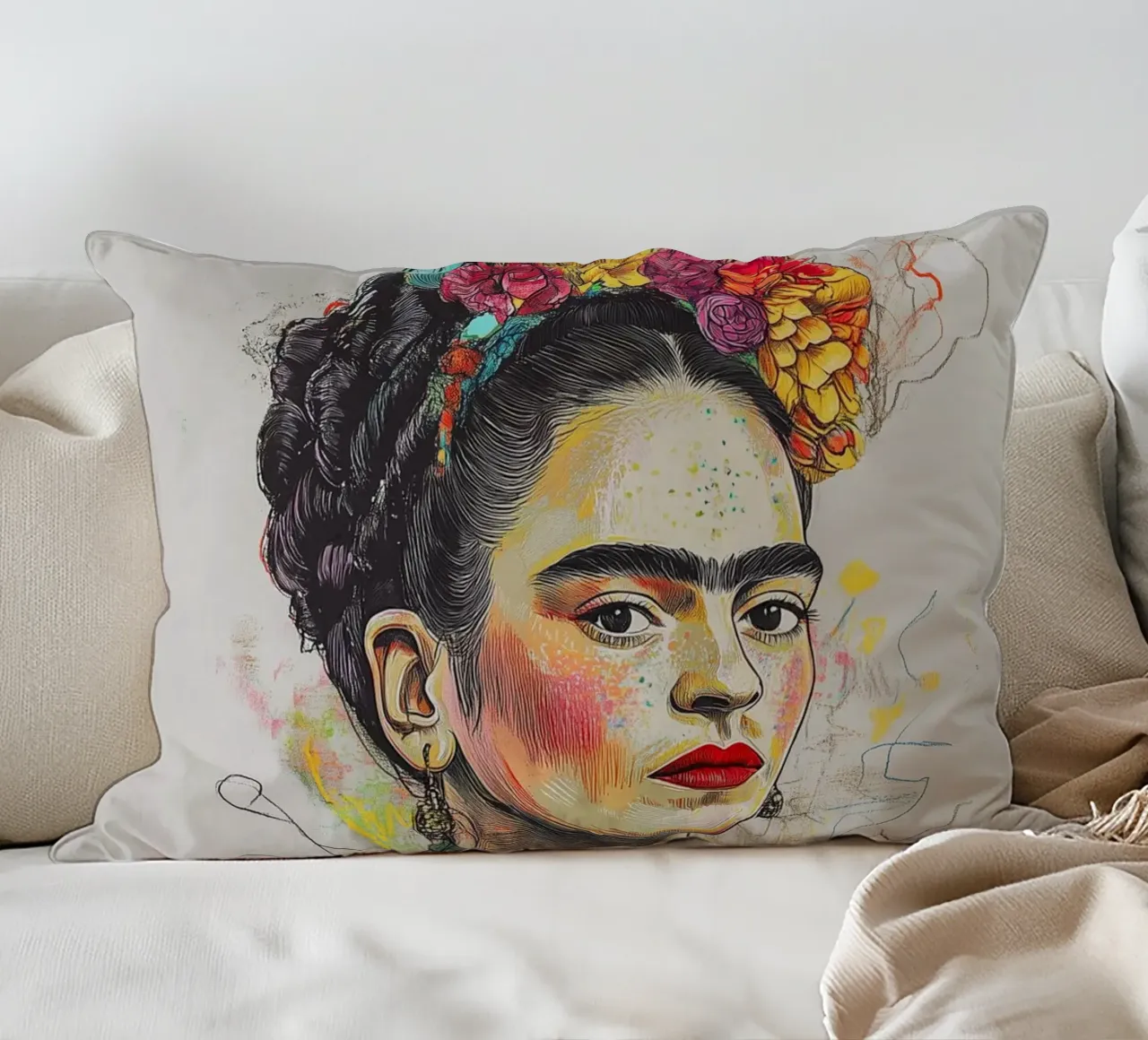 Emotionale Frida Skizze cuscino da Carinaprint