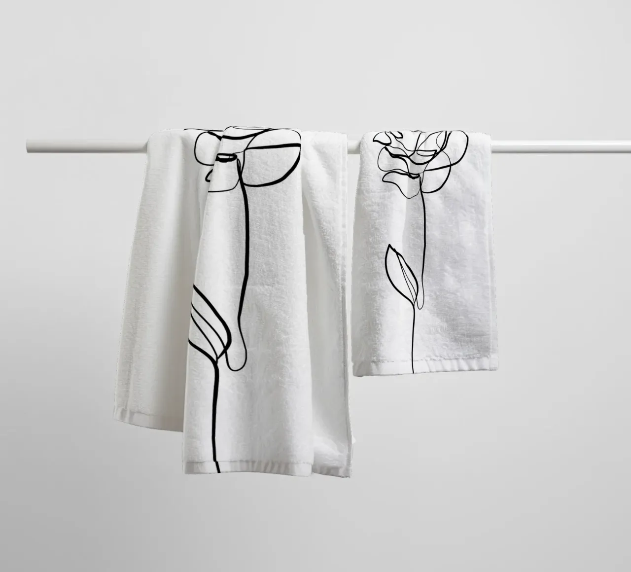 Cats & Dotz - Line Art Rose towel by The Artcircle