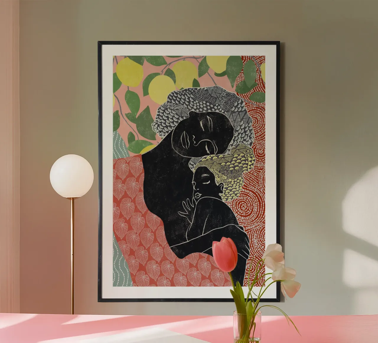 Cats & Dotz - Madre e figlia 02 poster con telaio in legno da The Artcircle