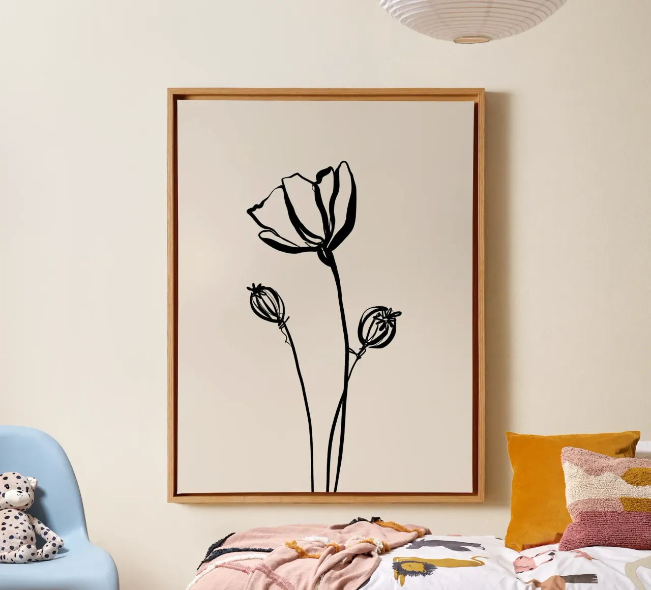 Gatti e puntini - Line Art Poppy 02 tela con Cornice a cassetta da The Artcircle