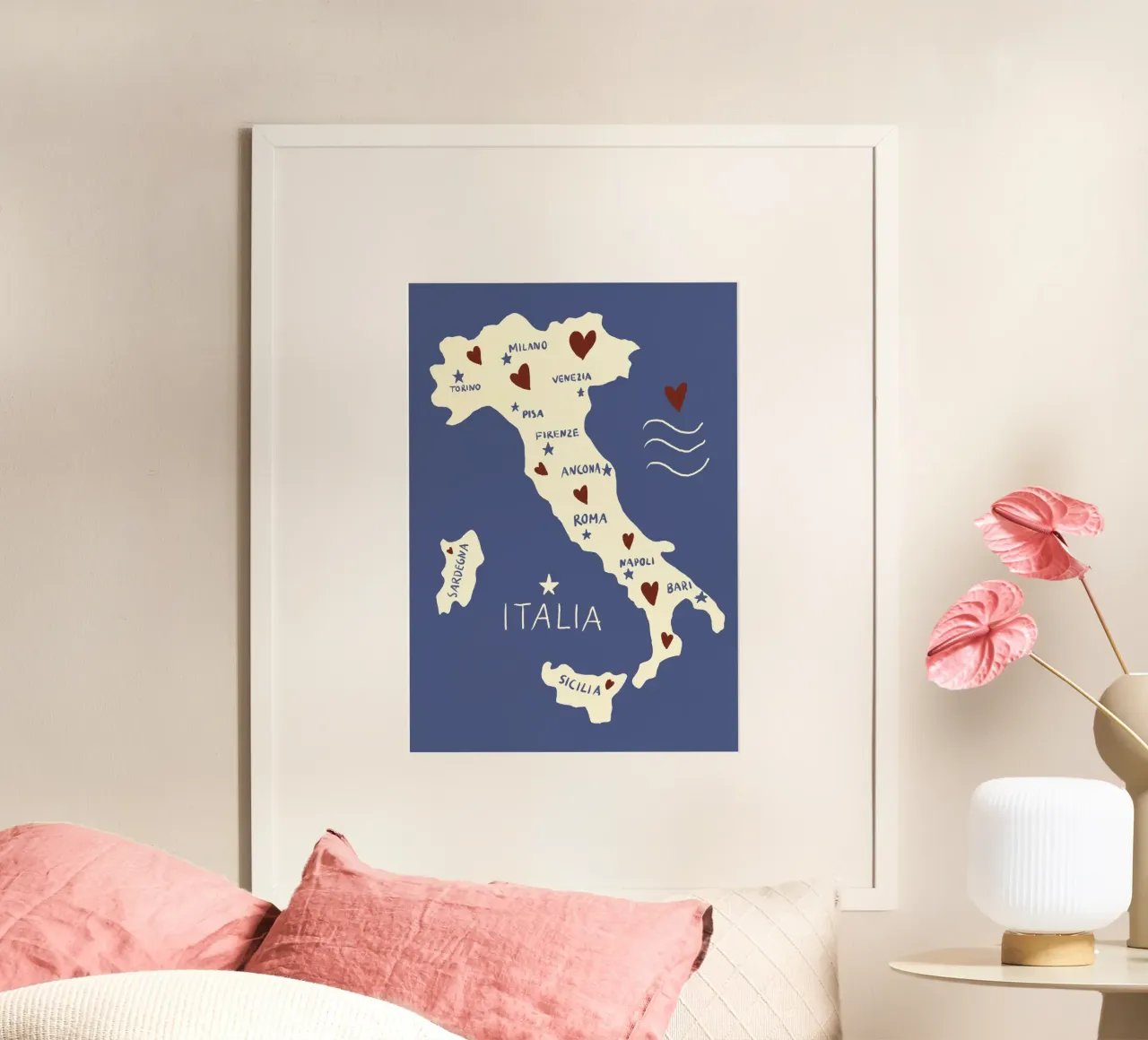 Italien Karte Poster mit Holzrahmen von Studio Dolci