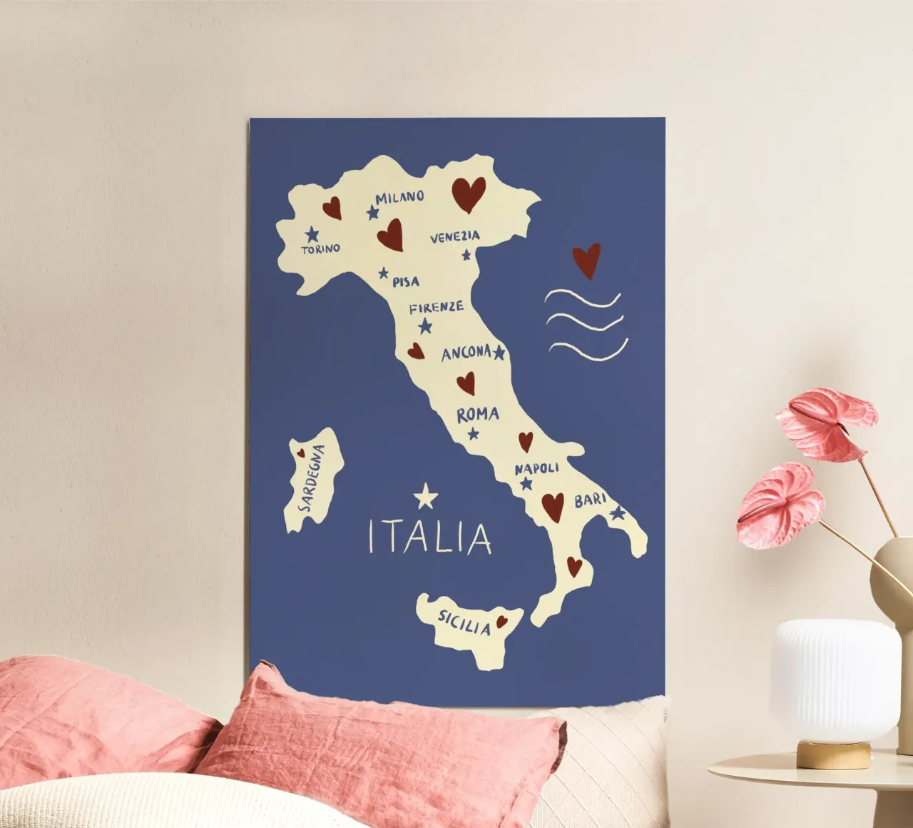 Italien Karte Poster mit Holzrahmen von Studio Dolci