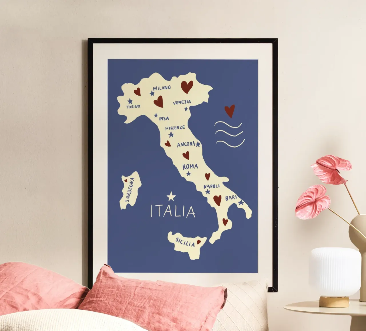 Italien Karte Poster mit Holzrahmen von Studio Dolci