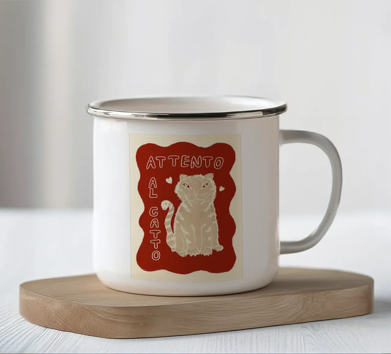 Attento al Catto - Katze rot beige tazza in smalto da Studio Dolci