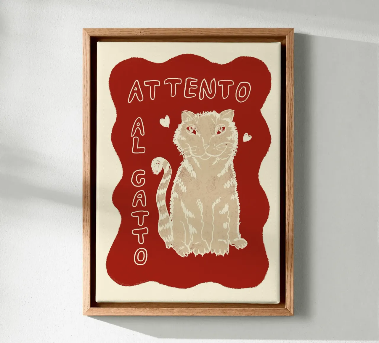 Attento al Catto - Katze rot beige tela con Cornice a cassetta da Studio Dolci