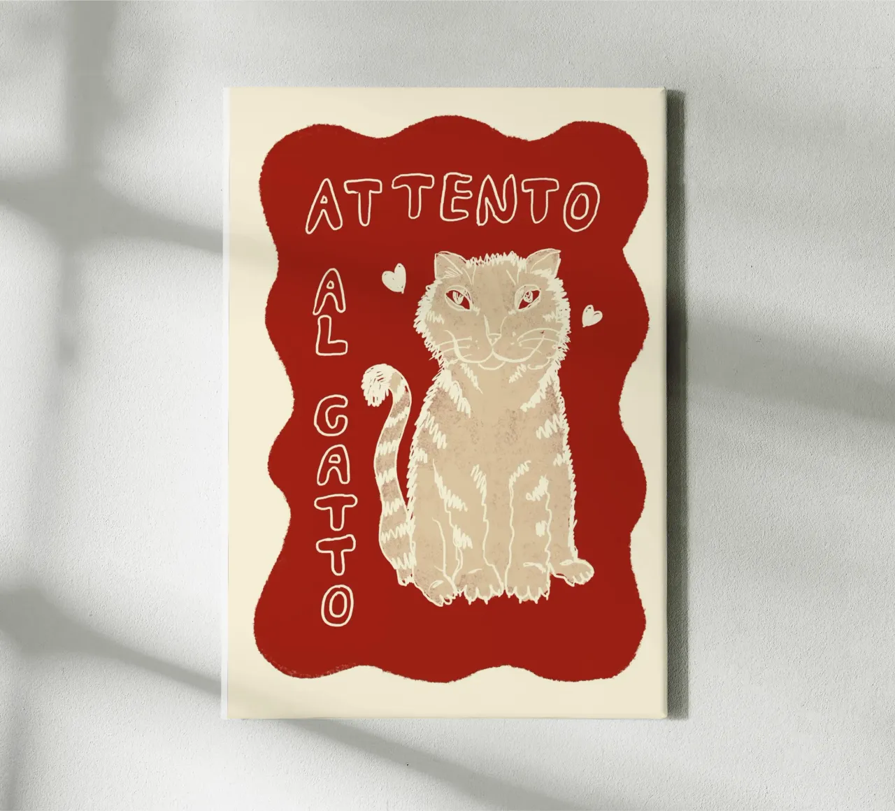 Attento al Catto - Katze rot beige tela con Cornice a cassetta da Studio Dolci