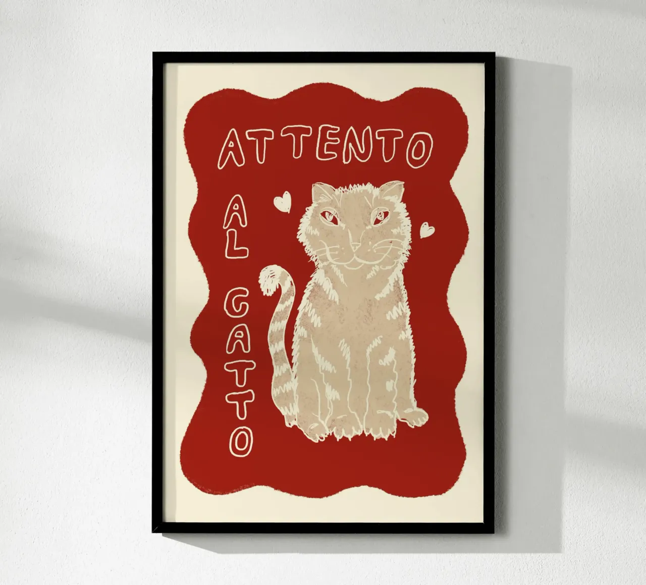 Attento al Catto - Katze rot beige poster da Studio Dolci