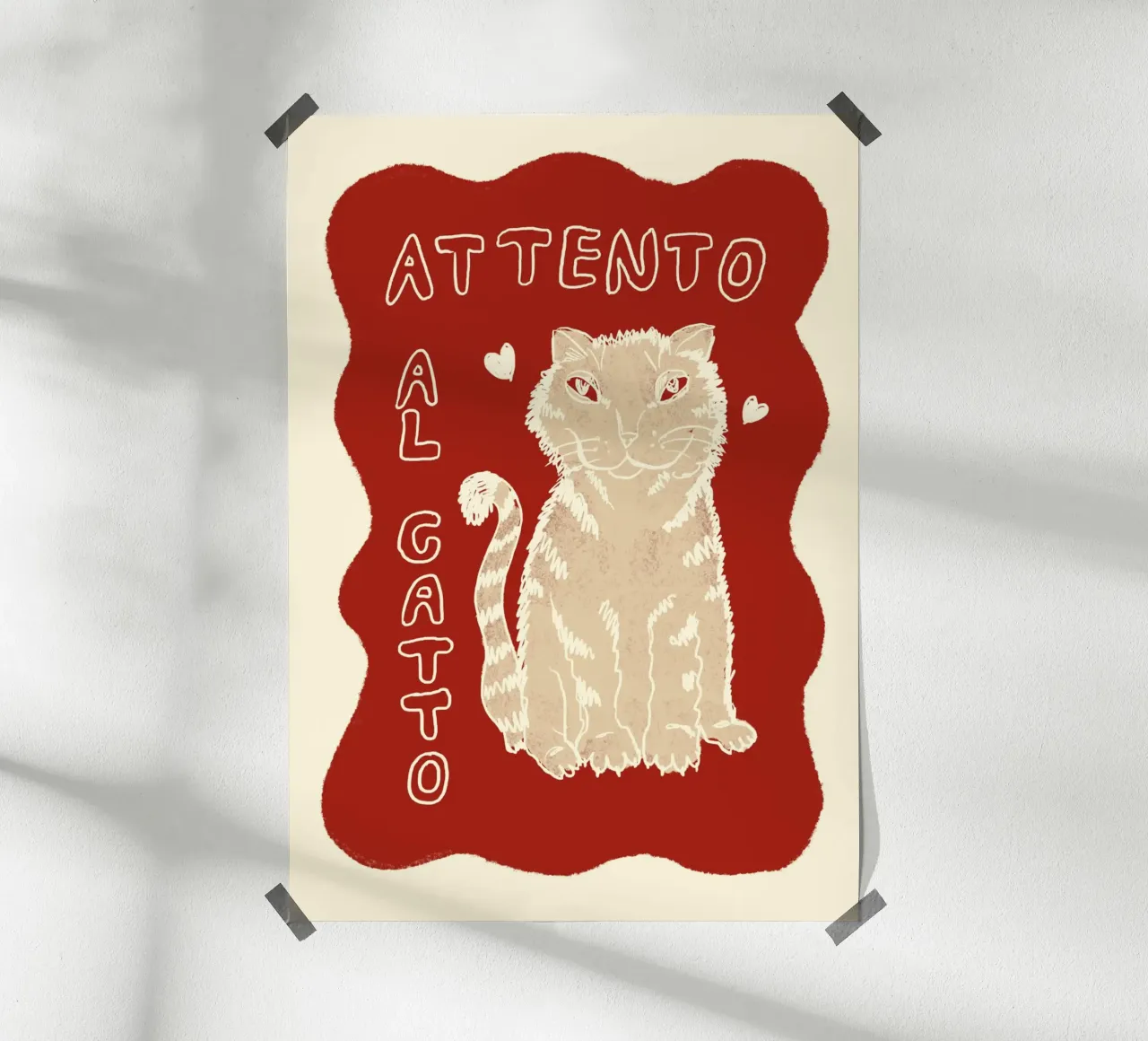 Attento al Catto - Katze rot beige poster da Studio Dolci