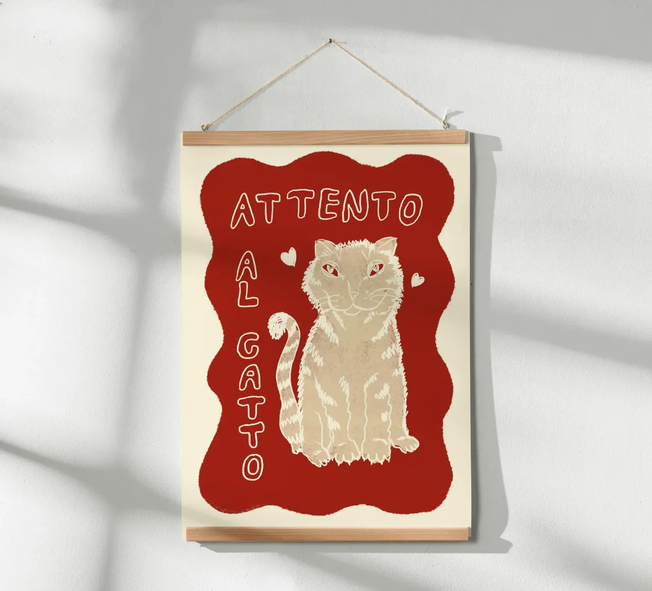 Attento al Catto - Katze rot beige poster da Studio Dolci