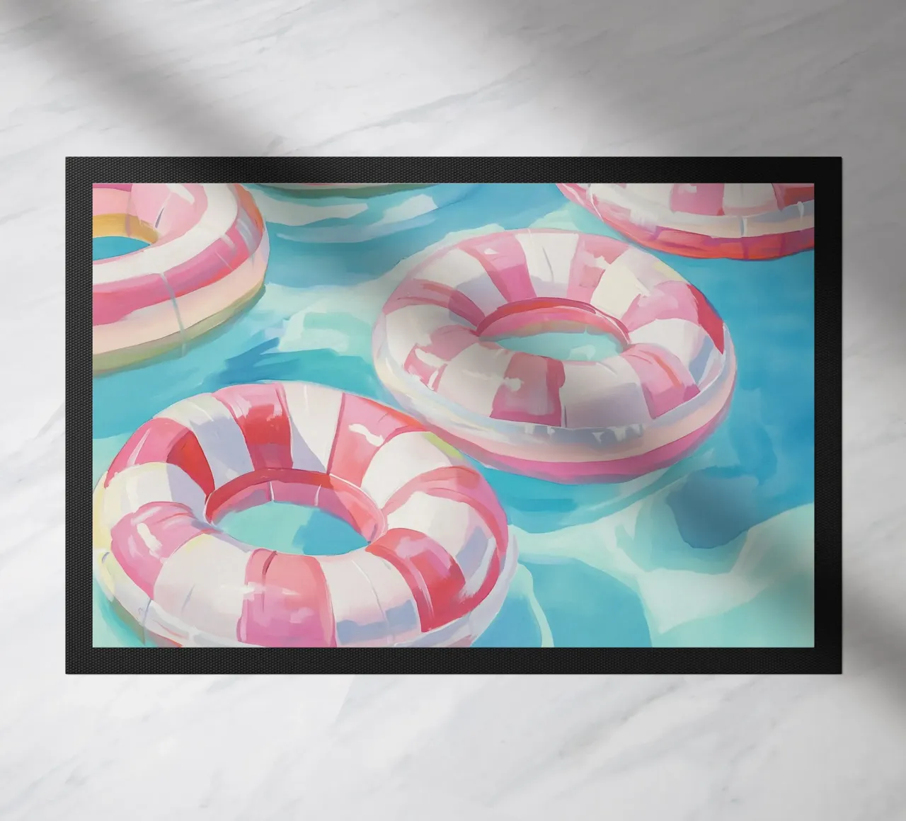 Pinkes Schwimmreifen Vergnügen Fußmatte von Carinaprint