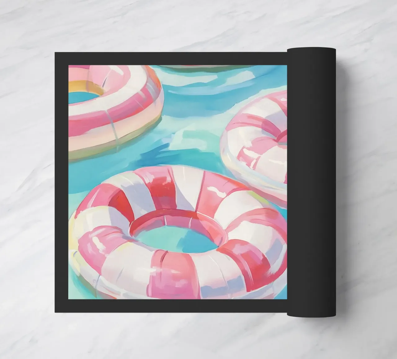 Pinkes Schwimmreifen Vergnügen Fußmatte von Carinaprint