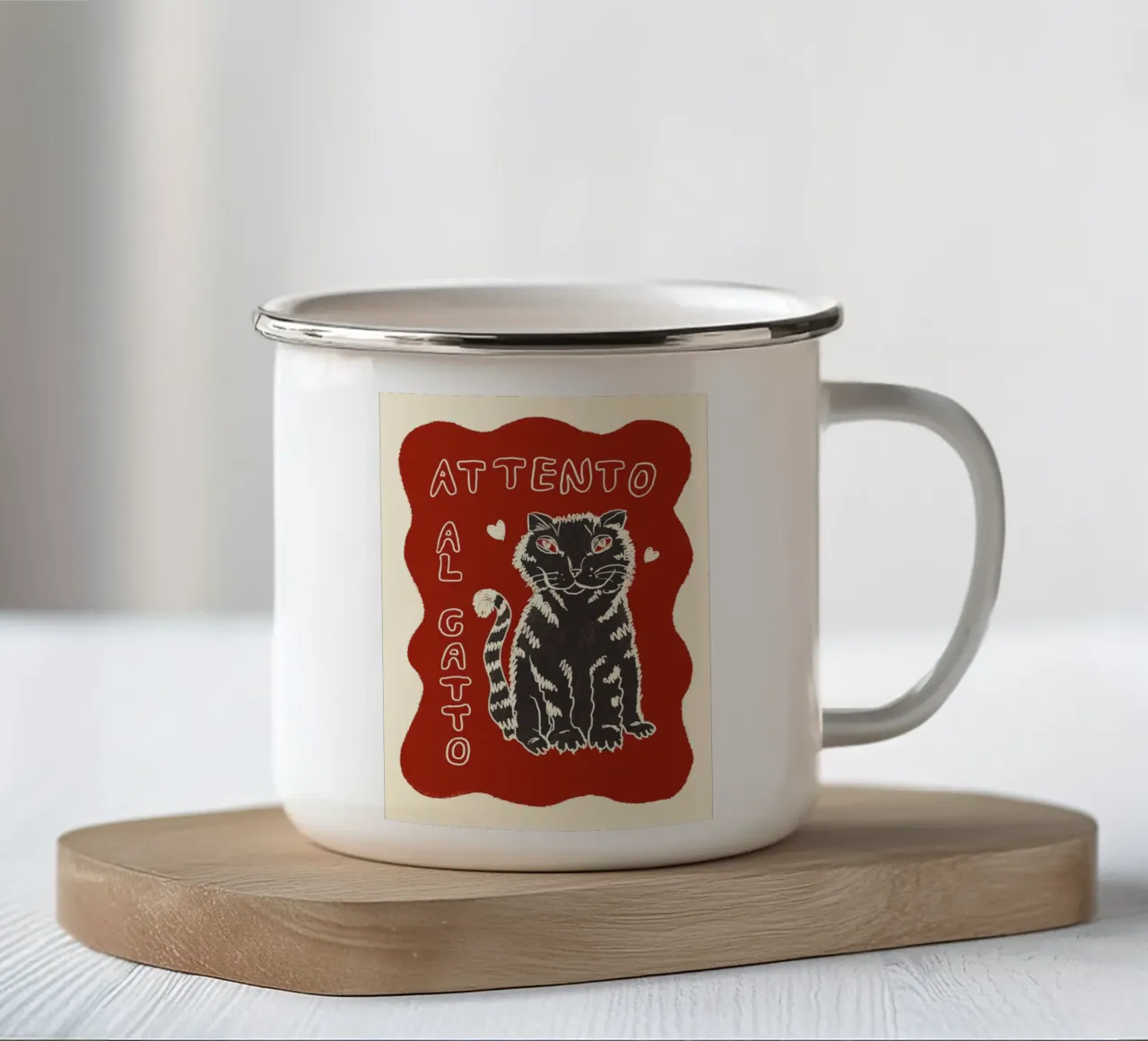 Attento al Catto - Katze grau tazza in smalto da Studio Dolci