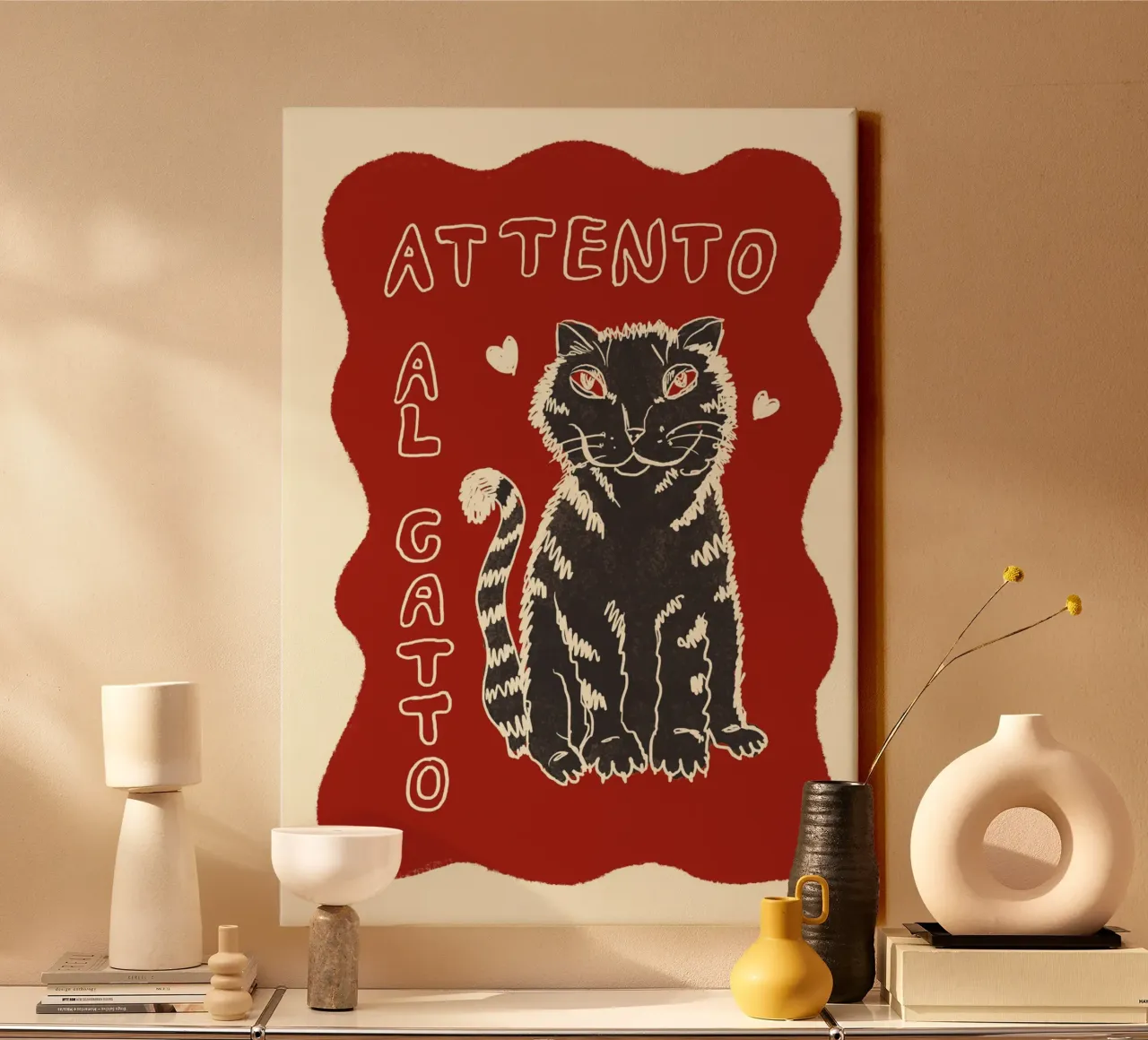 Attento al Catto - Katze grau tela con Cornice a cassetta da Studio Dolci