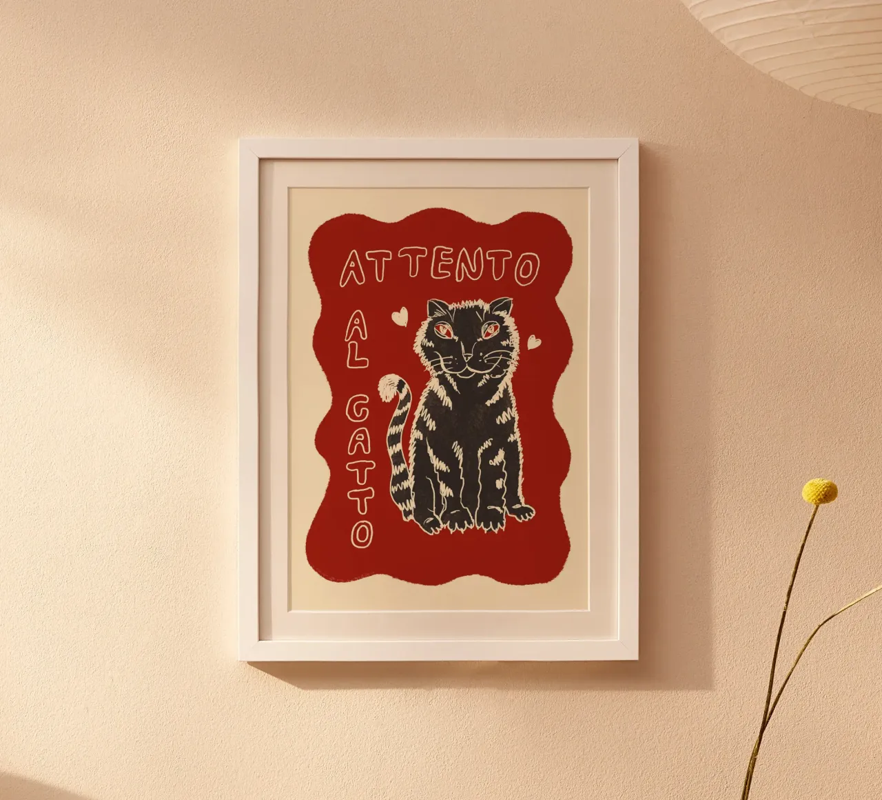 Attento al Catto - Katze grau poster con telaio in legno da Studio Dolci