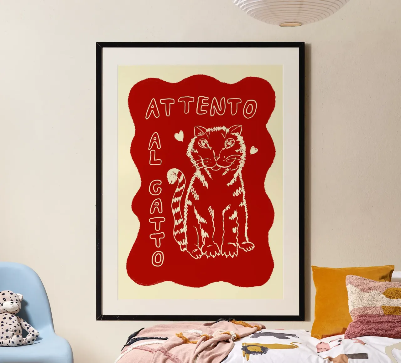 Attento al Catto - Katze poster con telaio in legno da Studio Dolci