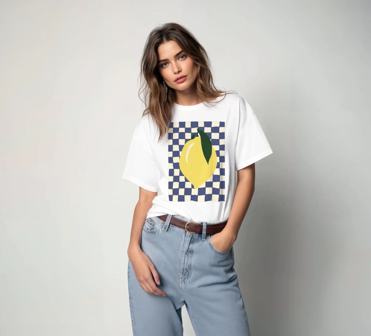 Zitrone auf Karomuster t-shirt da Studio Dolci
