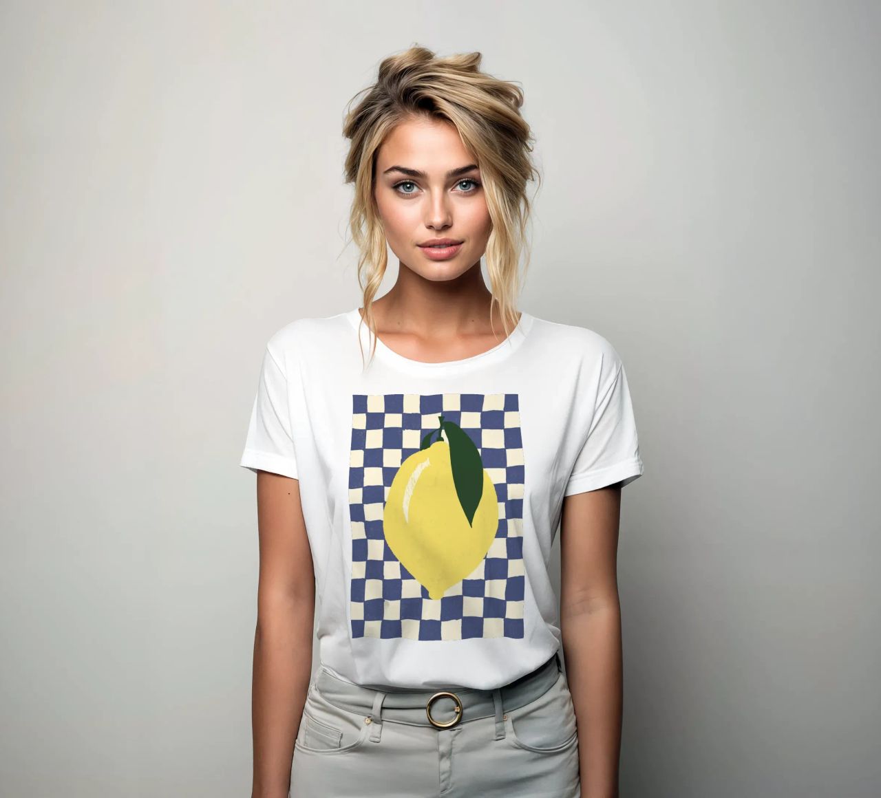 Zitrone auf Karomuster t-shirt da donna da Studio Dolci