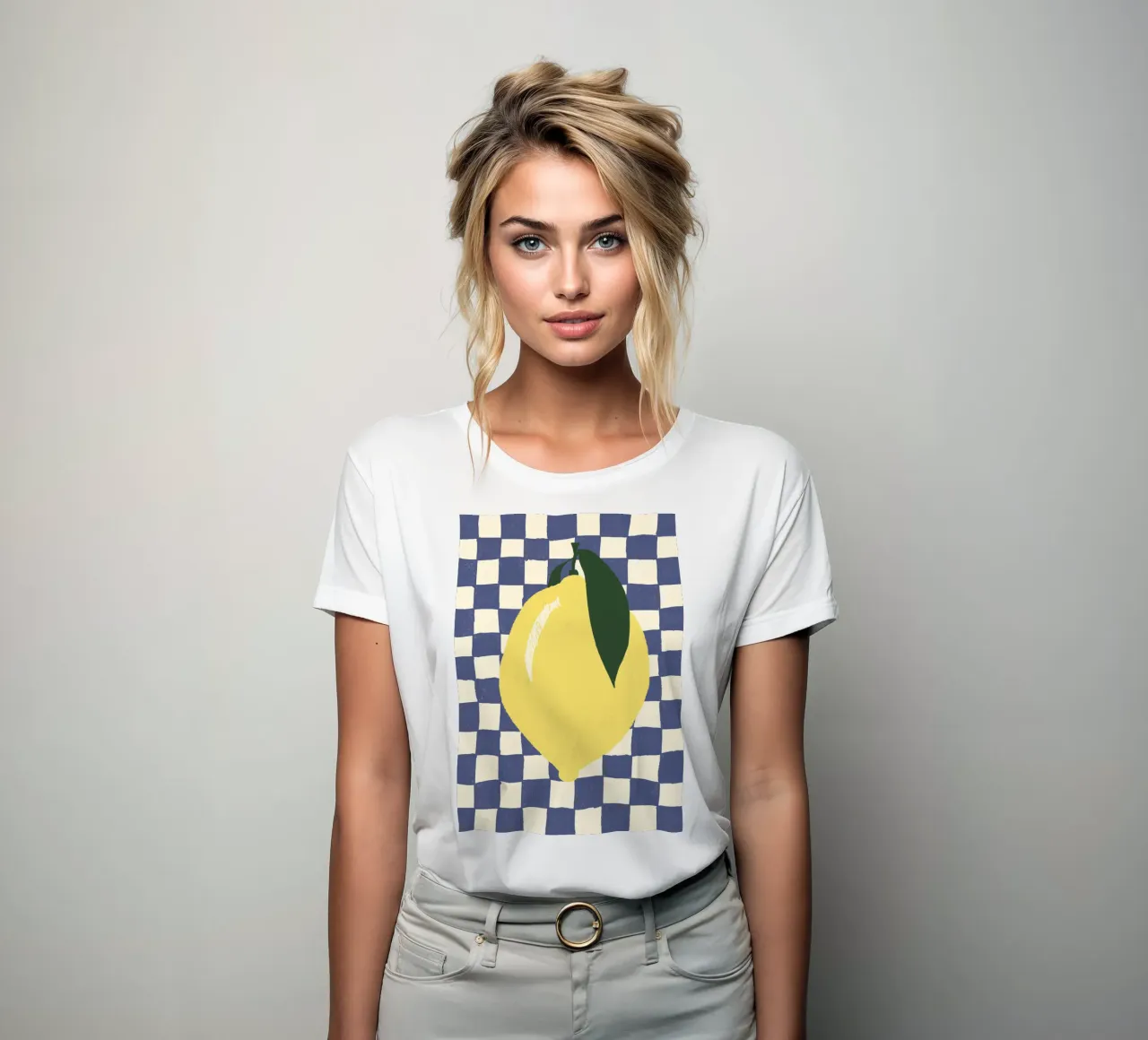 Zitrone auf Karomuster t-shirt da donna da Studio Dolci