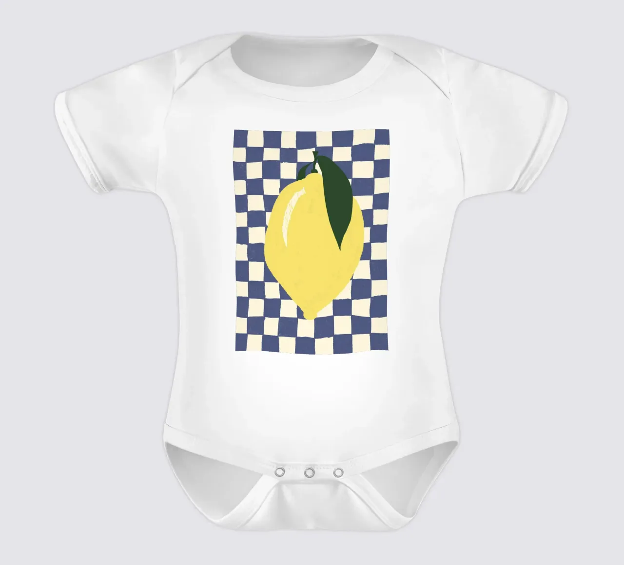 Zitrone auf Karomuster Kurzarm Babybody von Studio Dolci