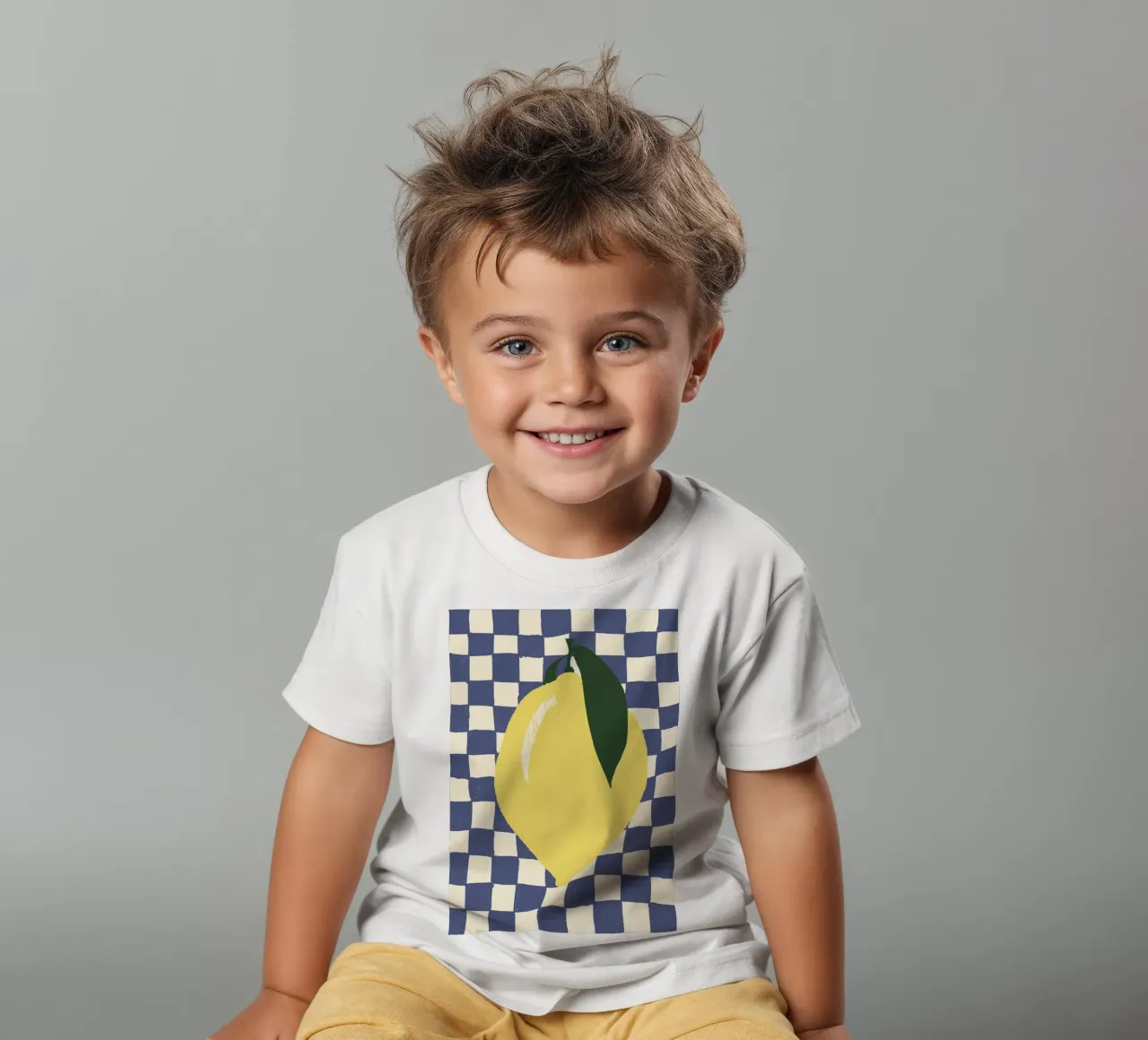 Zitrone auf Karomuster t-shirt bambini da Studio Dolci
