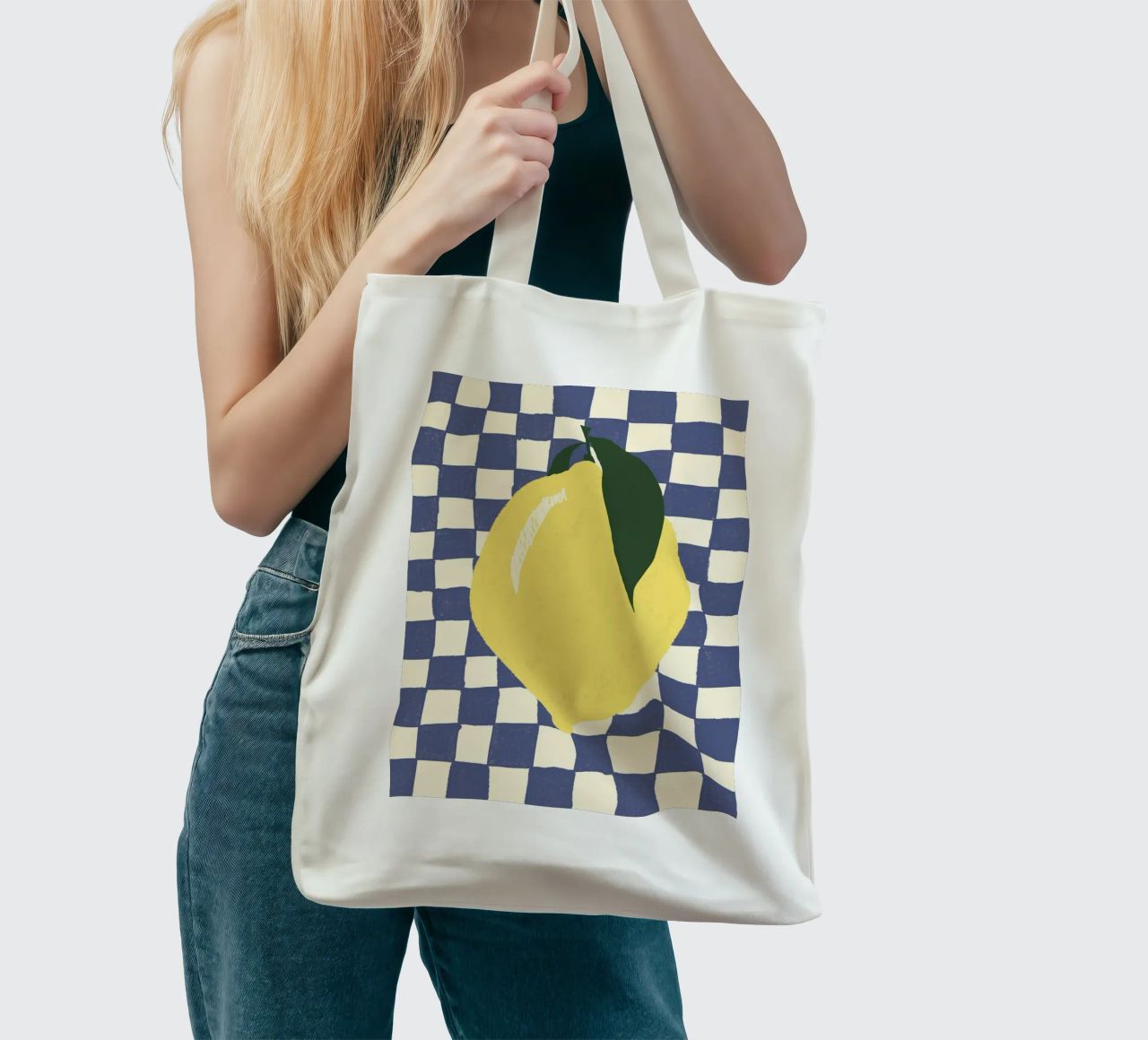 Zitrone auf Karomuster borsa in juta da Studio Dolci