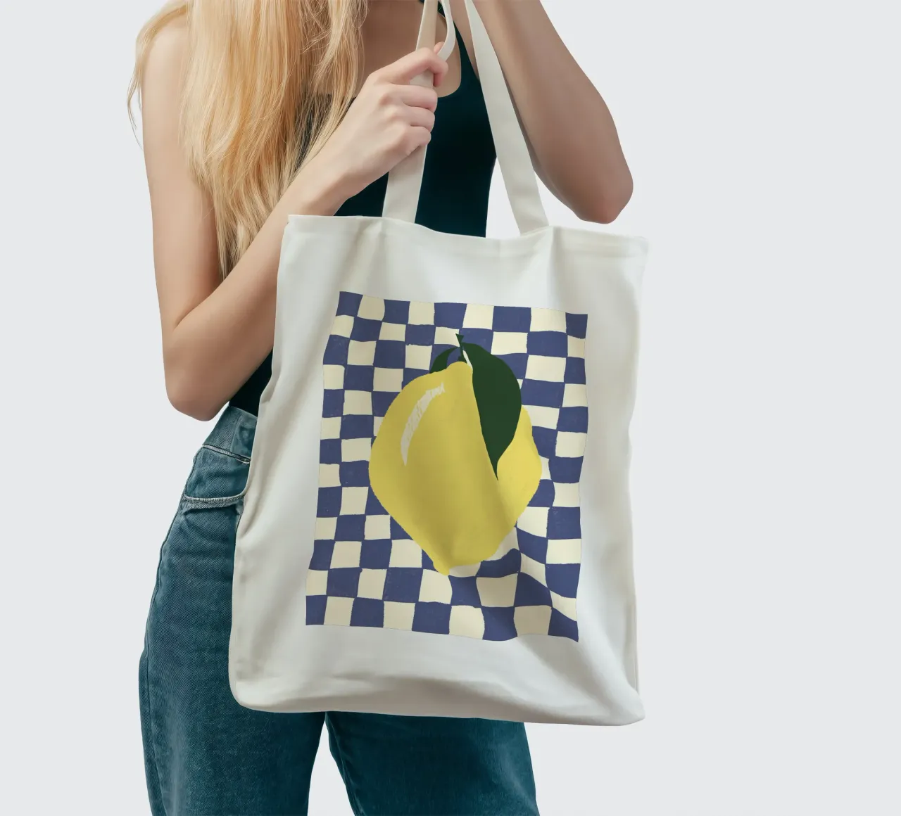 Zitrone auf Karomuster borsa in juta da Studio Dolci