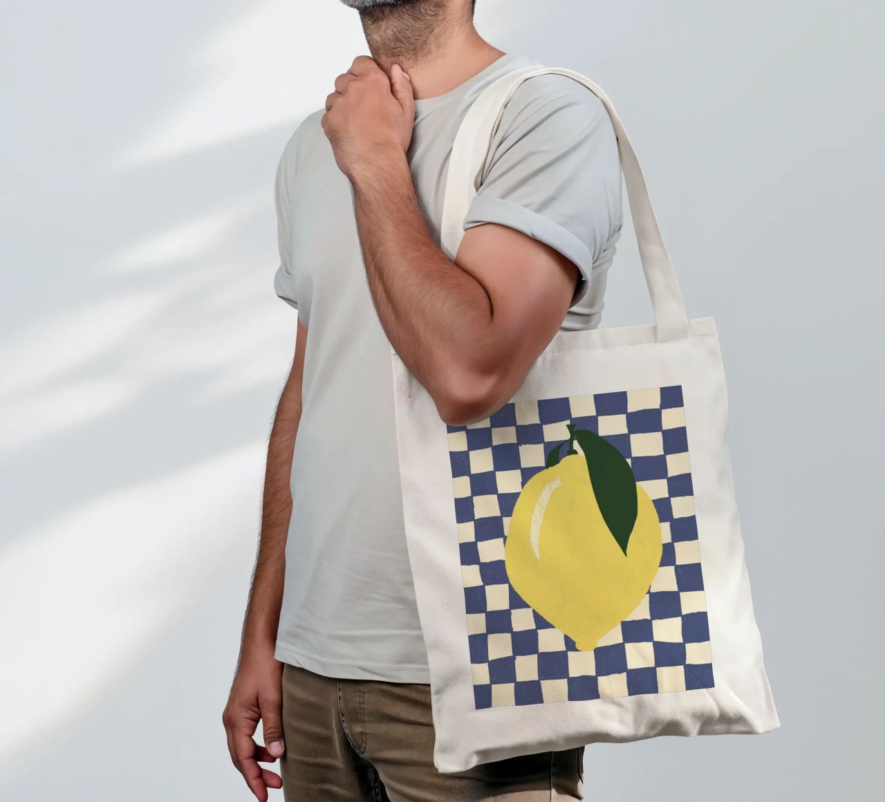 Zitrone auf Karomuster borsa in juta da Studio Dolci