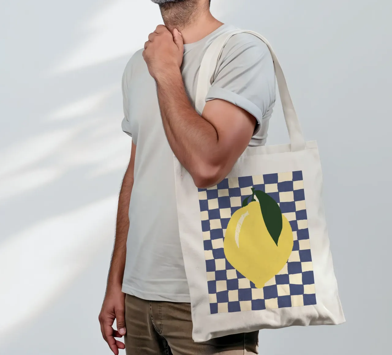 Zitrone auf Karomuster borsa in juta da Studio Dolci