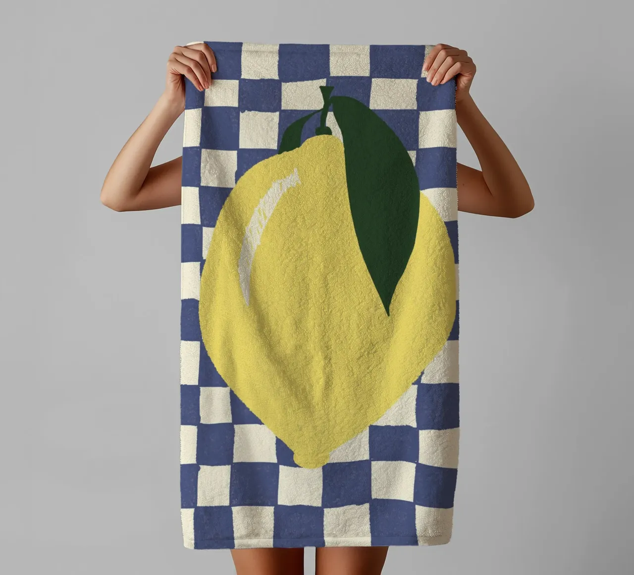 Zitrone auf Karomuster badhanddoek van Studio Dolci
