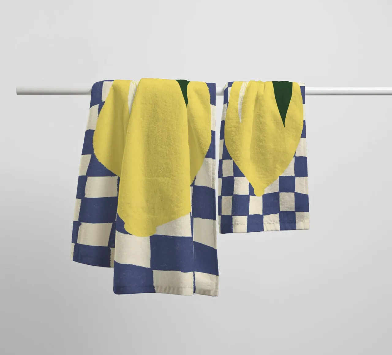 Zitrone auf Karomuster badhanddoek van Studio Dolci