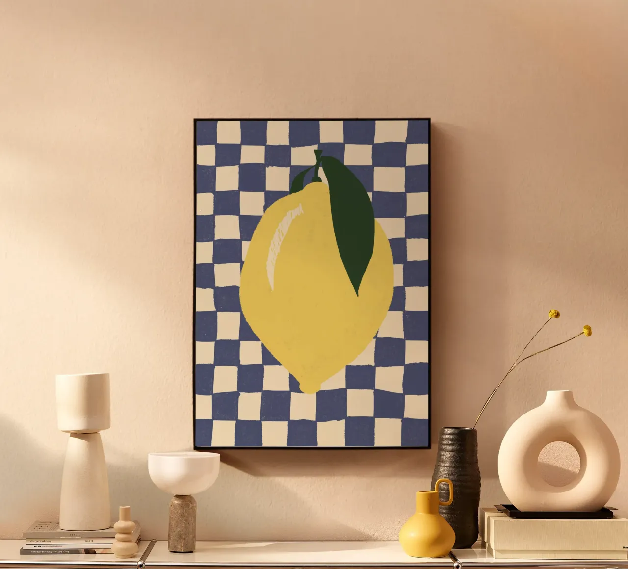 Zitrone auf Karomuster Acryl-Glas von Studio Dolci