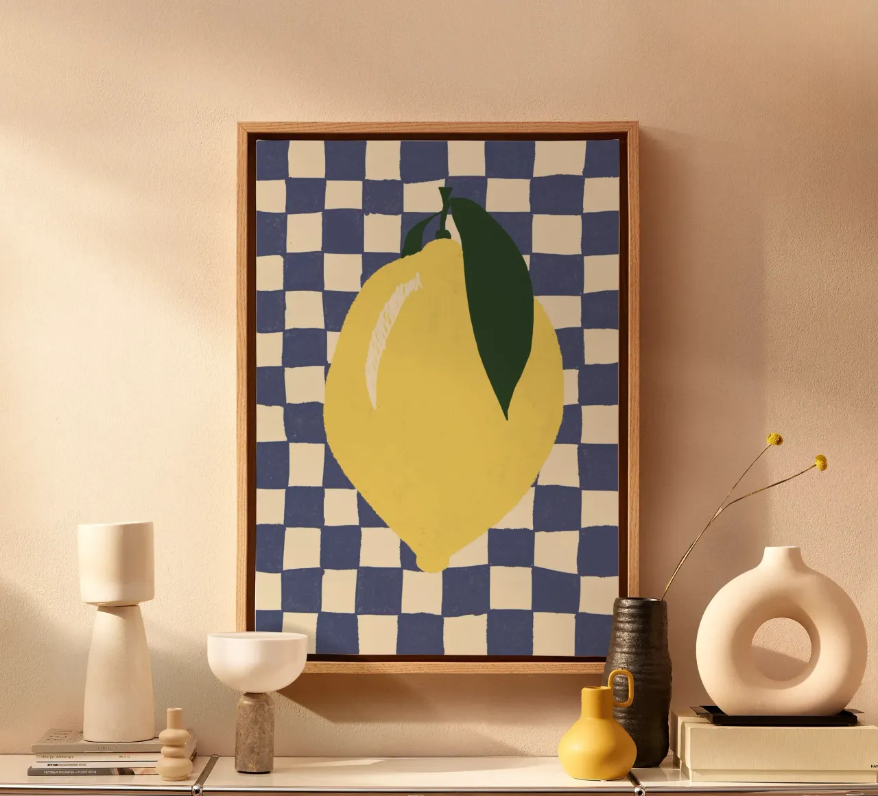 Zitrone auf Karomuster toile de Studio Dolci